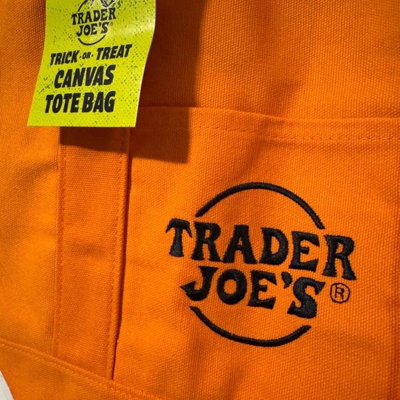 NWT Trader Joes Mini Canvas Tote Bag Halloween Limited Edition Orange & Black - Picture 2 of 2